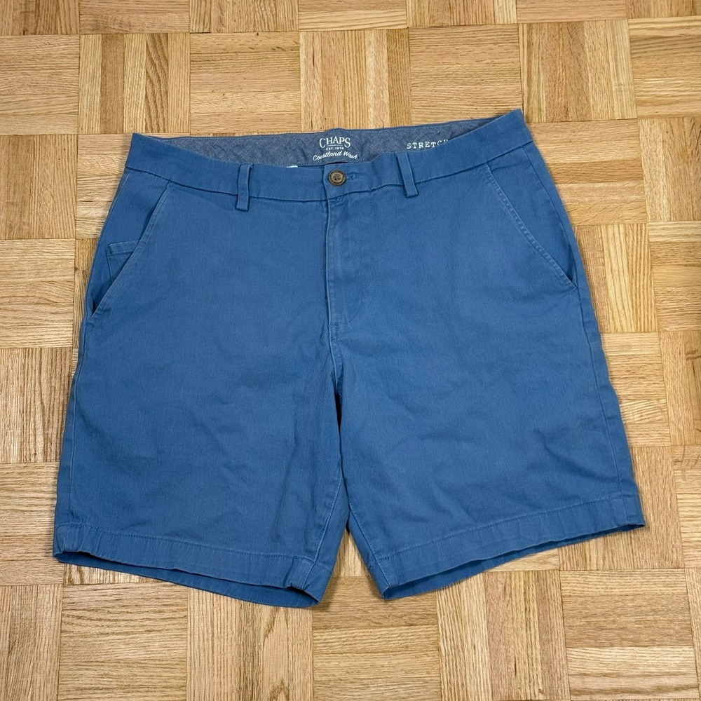 ✨3 for $20 Chaps Mens Coastland‎ Wash Stretch Chino Shorts Blue Size 34 Flat